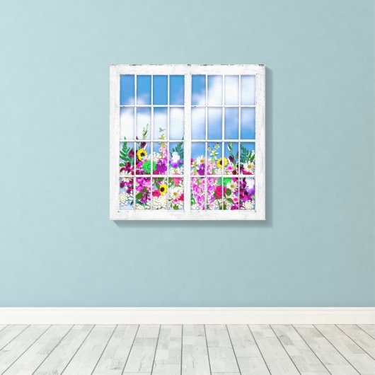 Pixerstick Sticker, Uitzicht van de bloemen, rusti Canvas Afdruk (Insitu (Houten vloer))