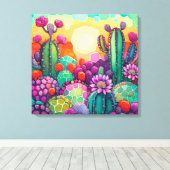 Pixerstick Sticker: Zonsondergang op Cactus kleurr Canvas Afdruk (Insitu (Houten vloer))