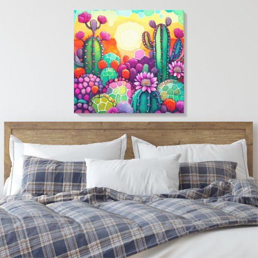 Pixerstick Sticker: Zonsondergang op Cactus kleurr Canvas Afdruk (Insitu (Slaapkamer))