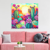 Pixerstick Sticker: Zonsondergang op Cactus kleurr Canvas Afdruk (Insitu (Woonkamer))