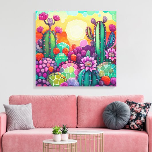 Pixerstick Sticker: Zonsondergang op Cactus kleurr Canvas Afdruk (Insitu (Woonkamer))