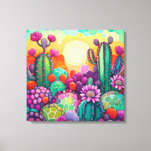 Pixerstick Sticker: Zonsondergang op Cactus kleurr Canvas Afdruk
