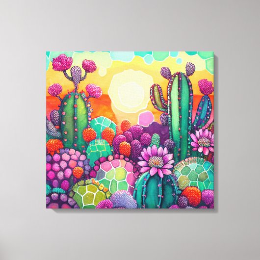 Pixerstick Sticker: Zonsondergang op Cactus kleurr Canvas Afdruk (Voorkant)