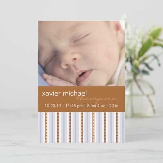 Pixie Blue Stripe Baby Boy Fotoaankondiging Aankondiging (Staand voorkant)