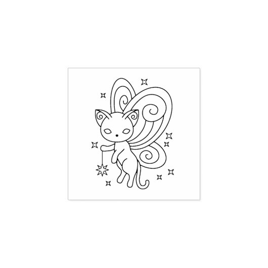 Pixie Cat - Fairy Wings Kat 1x1 Rubberstempel (Afrduk)