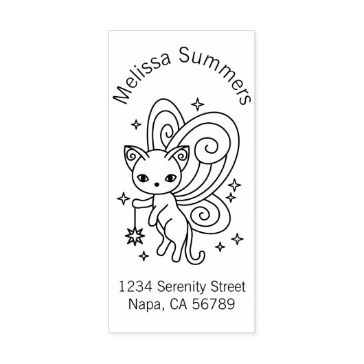 Pixie Cat - Fairy Wings Kat Address Rubberstempel (Afrduk)