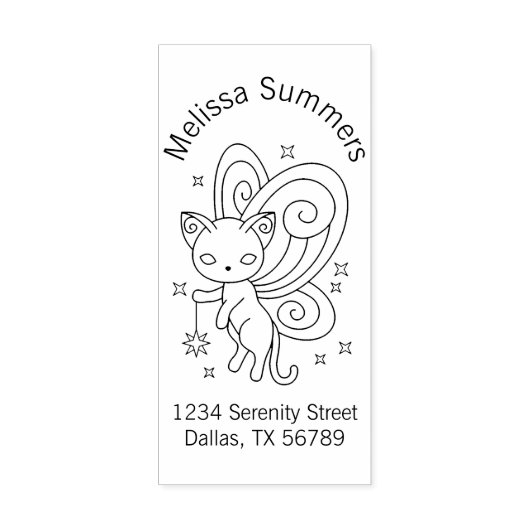 Pixie Cat - Fairy Wings Kat Address Rubberstempel (Afrduk)