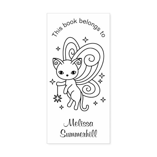 Pixie Cat - Fairy Wings Kat Bookplaat Rubberstempel (Afrduk)