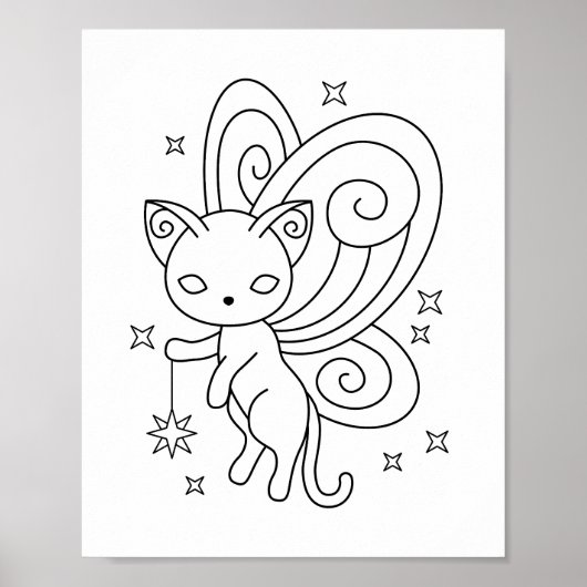 Pixie Cat - Fairy Wings Kat Colour Page Poster (Voorkant)