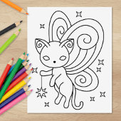 Pixie Cat - Fairy Wings Kat Colour Page Rubberstempel