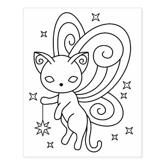Pixie Cat - Fairy Wings Kat Colour Page Rubberstempel (Afrduk)