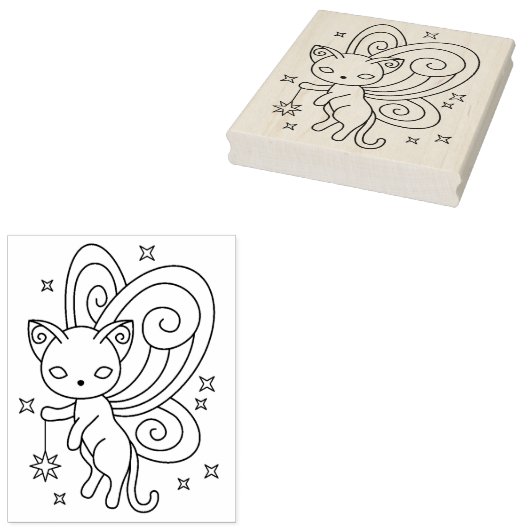 Pixie Cat - Fairy Wings Kat Colour Page Rubberstempel (Gestempeld)