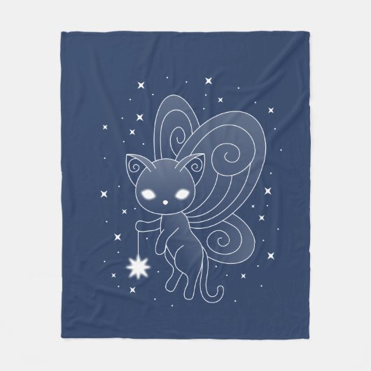 Pixie Cat - Fairy Wings Kat op blauw Fleece Deken (Voorkant)