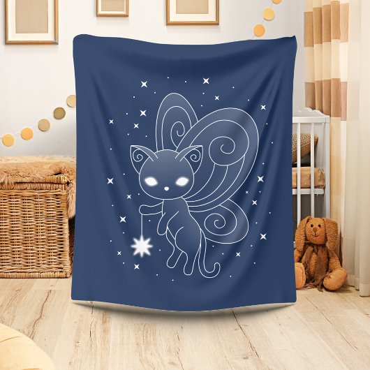 Pixie Cat - Fairy Wings Kat op blauw Fleece Deken