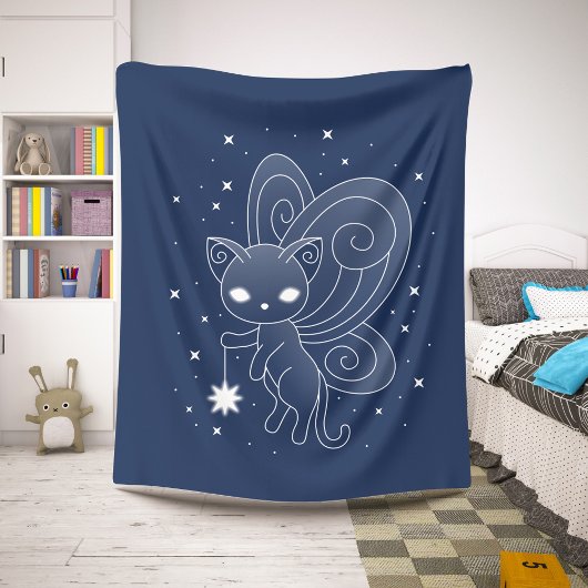 Pixie Cat - Fairy Wings Kat op blauw Sherpa Deken