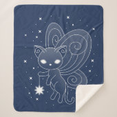 Pixie Cat - Fairy Wings Kat op blauw Sherpa Deken (Voorkant)