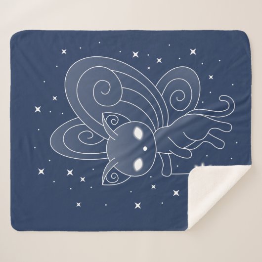 Pixie Cat - Fairy Wings Kat op blauw Sherpa Deken (Voorkant (horizontaal))