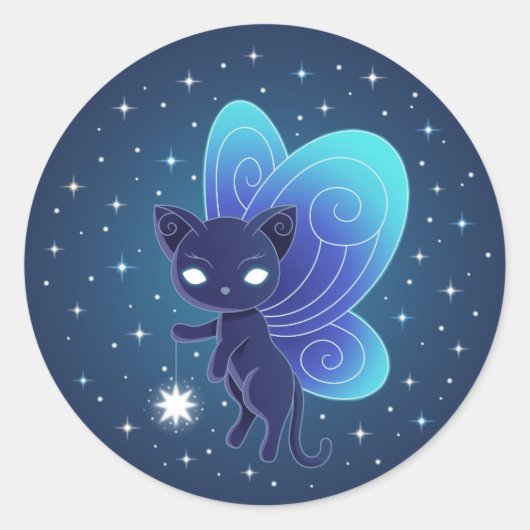 Pixie Cat - Fairy Wings Kat Ronde Sticker (Voorkant)
