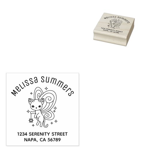 Pixie Cat Fairy Wings Kitten Arch Address Rubberstempel (Gestempeld)