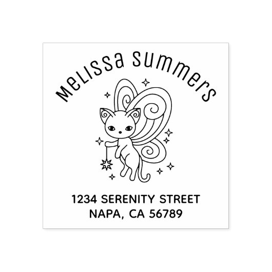 Pixie Cat Fairy Wings Kitten Arch Address Rubberstempel (Afrduk)