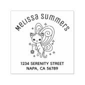 Pixie Cat Fairy Wings Kitten Arch Address Zelfinktende Stempel (Design)