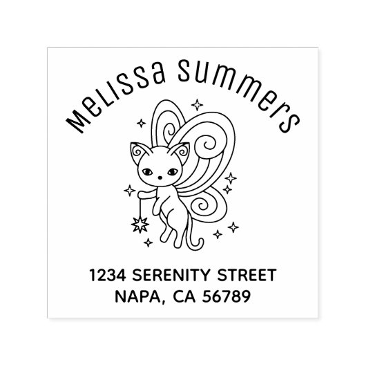 Pixie Cat Fairy Wings Kitten Arch Address Zelfinktende Stempel (Design)
