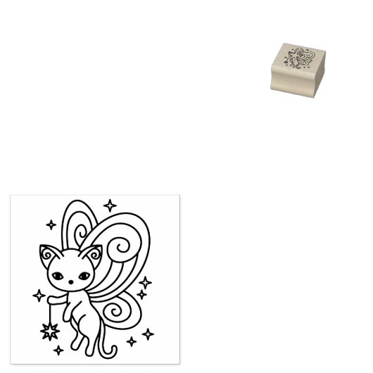 Pixie Cat Fairy Wings Kitty 1x1 Rubberstempel (Gestempeld)