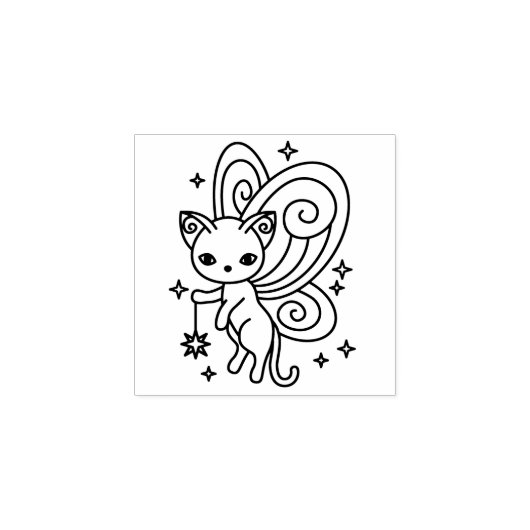 Pixie Cat Fairy Wings Kitty 1x1 Rubberstempel (Afrduk)