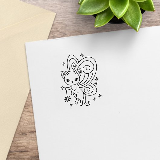 Pixie Cat Fairy Wings Kitty 1x1 Rubberstempel