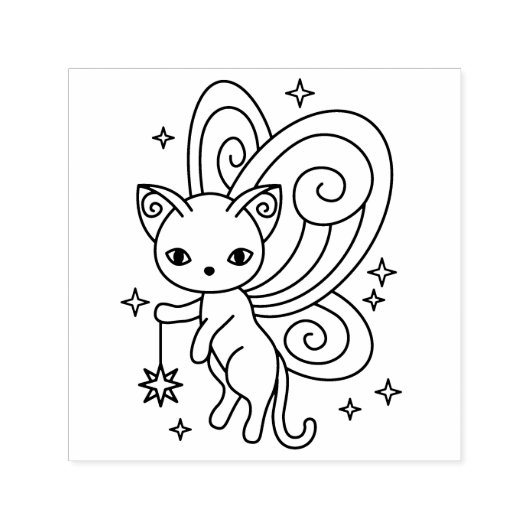 Pixie Cat Fairy Wings Kitty Zelfinktende Stempel (Design)