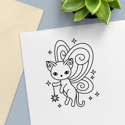 Pixie Cat Fairy Wings Kitty Zelfinktende Stempel
