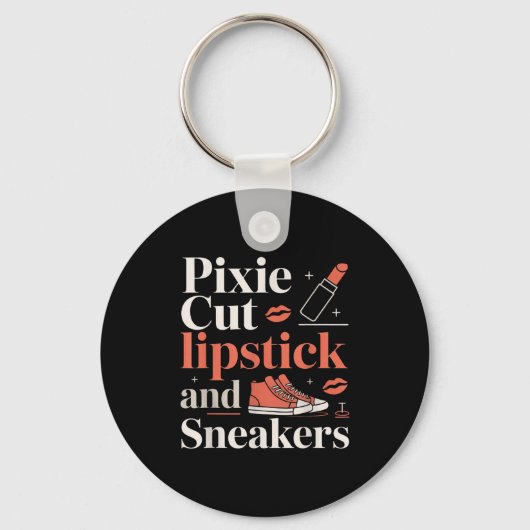 Pixie cut lippenstift en sneakers korte kapsel  sleutelhanger (Voorkant)