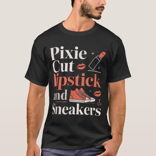Pixie cut lipstick and sneakers short hair style  t-shirt (Voorkant)