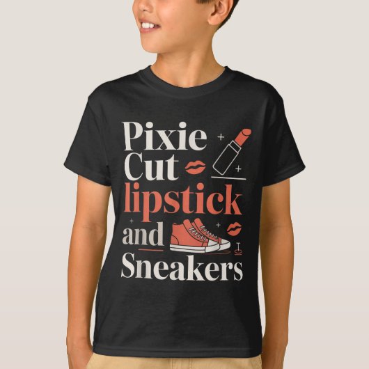 Pixie cut lipstick and sneakers short hair style t-shirt (Voorkant)