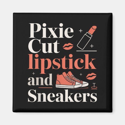 Pixie cut lipstick en sneakers korte kapsel stijl magneet (Voorkant)
