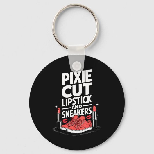 Pixie cut lipstick en sneakers korte kapsels sleutelhanger (Voorkant)
