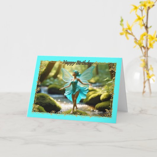 Pixie Dreams Verjaardag Kaart voor jong meisje (Gele Bloem)