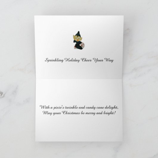 Pixie Elf Kerstvakantie Cheer Retro Kaart (Binnen)