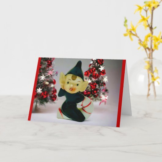  Pixie Elf Kerstvakantie Cheer Retro Kaart (Gele Bloem)