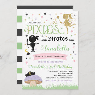 Pixie en Pirate Birthday Invitation fairy Pirate Kaart
