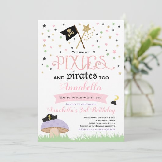 Pixie en Pirate Birthday Invitation fairy Pirate Kaart (Staand voorkant)