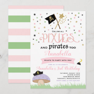 Pixie en Pirate Birthday Invitation fairy Pirate Kaart