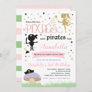 Pixie en Pirate Birthday Invitation fairy Pirate Kaart