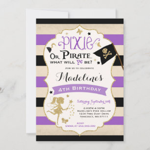 Pixie en Pirate Birthday Invitation fairy Pirate Kaart