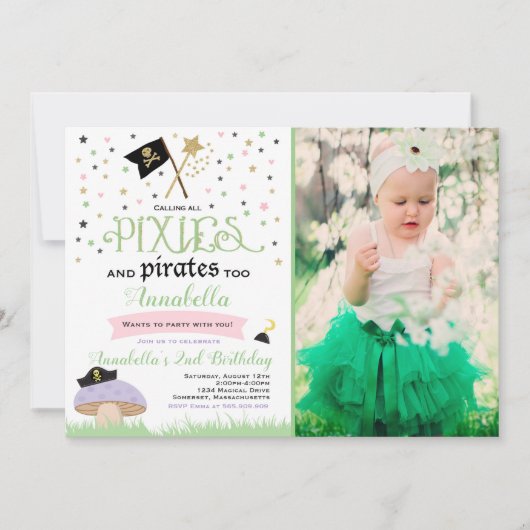 Pixie en Pirate Birthday Invitation fairy Pirate Kaart (Voorkant)