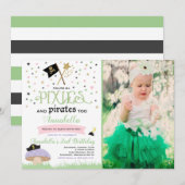 Pixie en Pirate Birthday Invitation fairy Pirate Kaart (Voorkant / Achterkant)