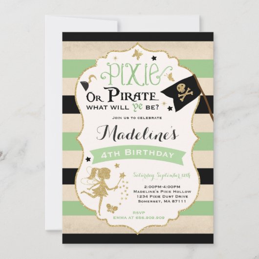 Pixie en Pirate Birthday Invitation fairy Pirate Kaart (Voorkant)