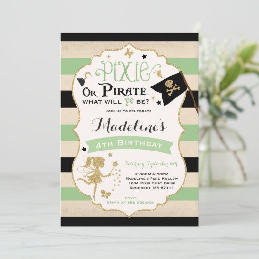 Pixie en Pirate Birthday Invitation fairy Pirate Kaart (Staand voorkant)
