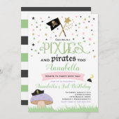 Pixie en Pirate Birthday Invitation fairy Pirate Kaart (Voorkant / Achterkant)