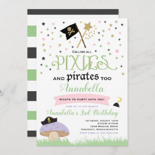 Pixie en Pirate Birthday Invitation fairy Pirate Kaart